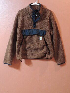 Carhartt Sweater Men Small Brown Black Snap Front Fleece Outdoor Fun Cool Nights